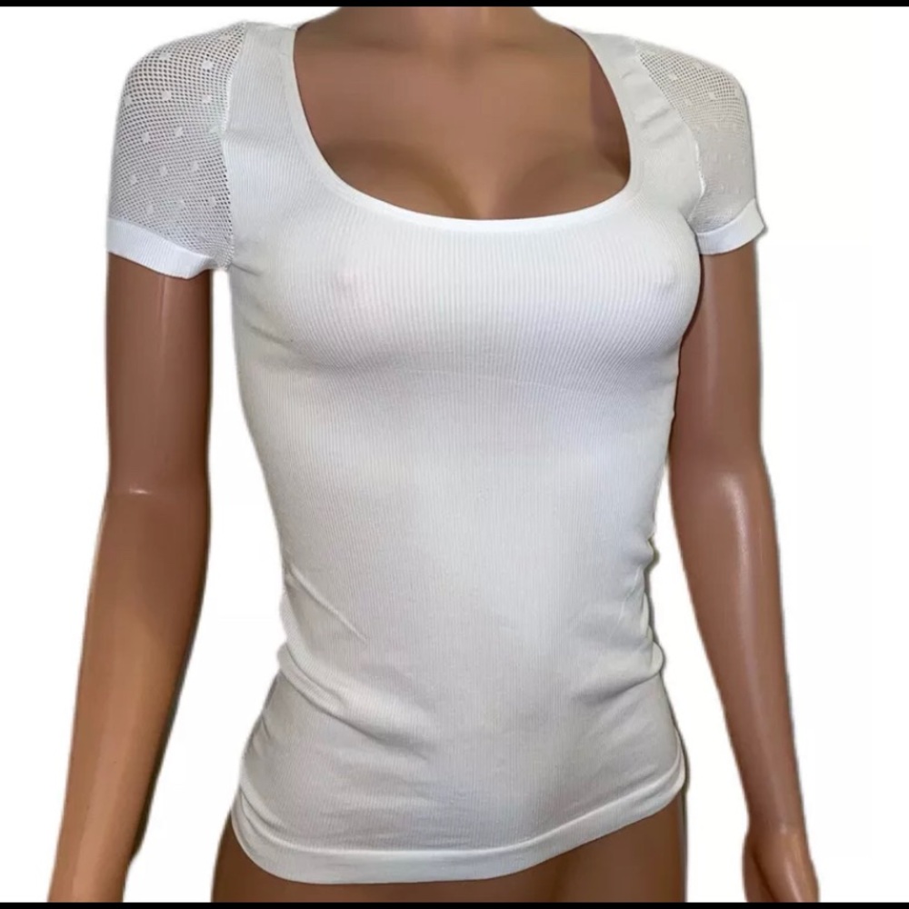 Sexy White Seamless O/S Mesh Back Sleeves Tank Club Casual Basic Party Top New